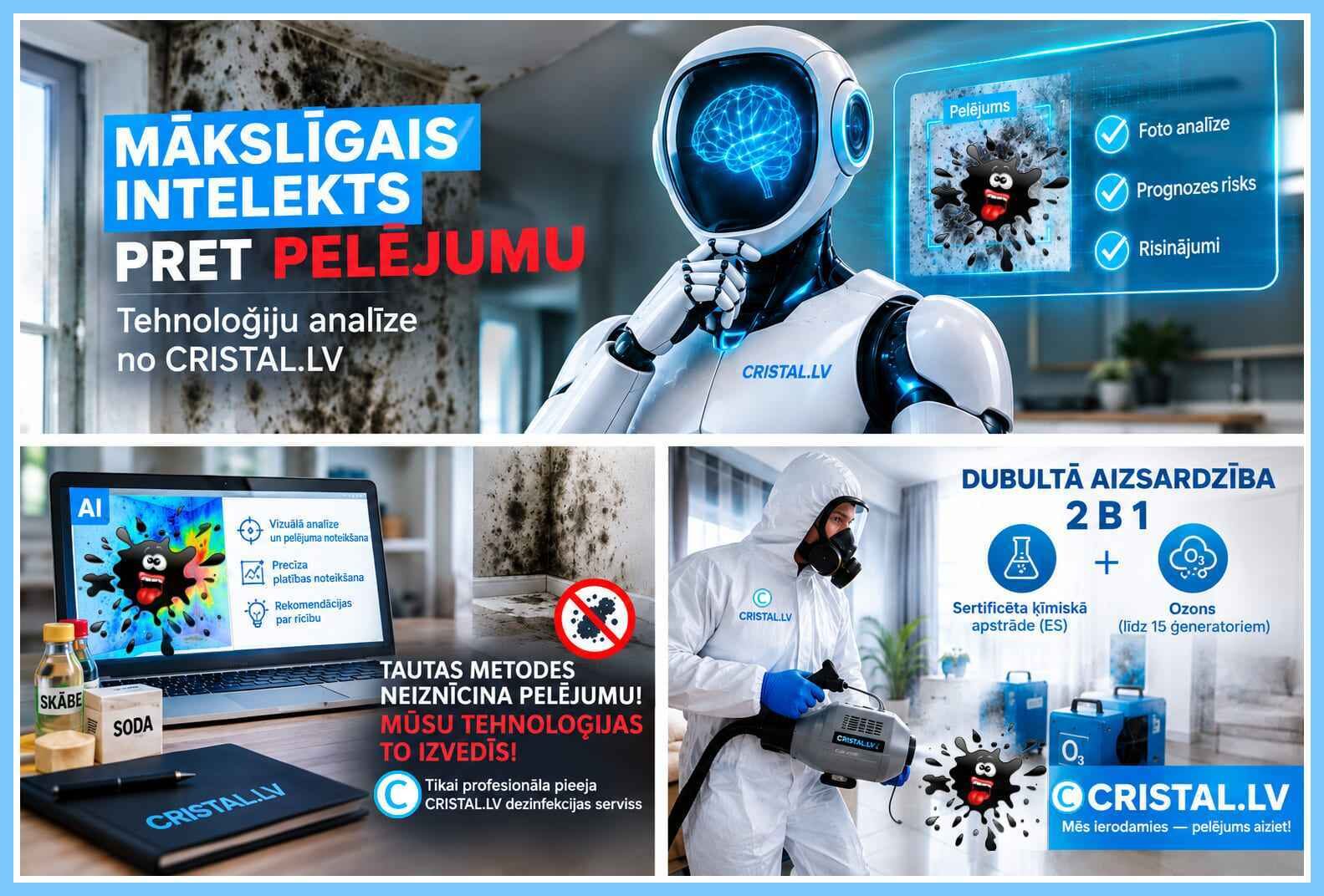 🤖 Mākslīgais intelekts MI pret pelējumu un sēnīti: dezinfekcijas tehnoloģiju apskats «CRISTAL.LV»