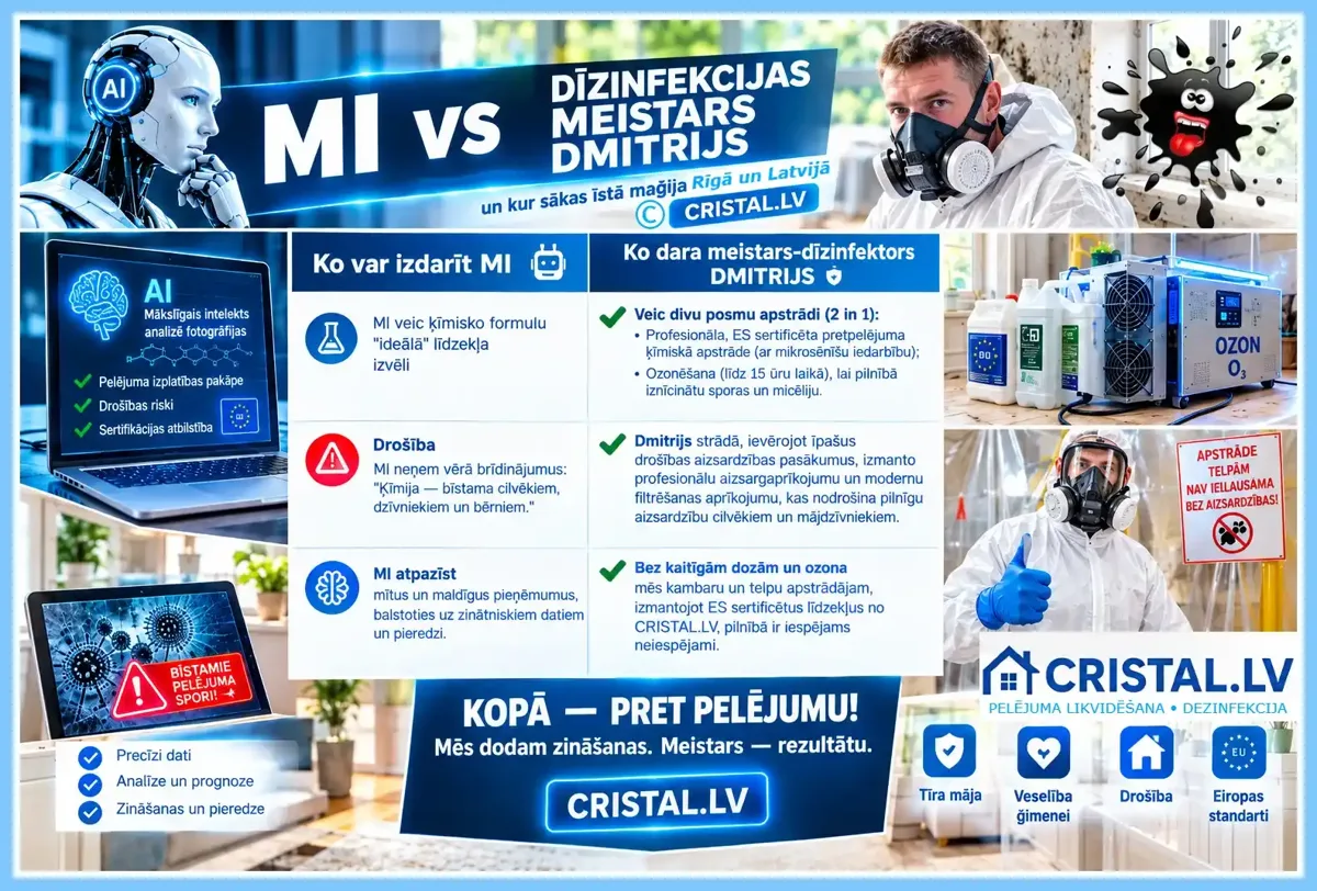 Jaunās MI tehnoloģijas no Mākslīgā intelekta un ko dara meistars dezinfektors Dmitrijs: viņi kopā likvidē pelējumu